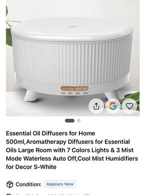 Essentials White Ribbed Ultrasonic Diffuser